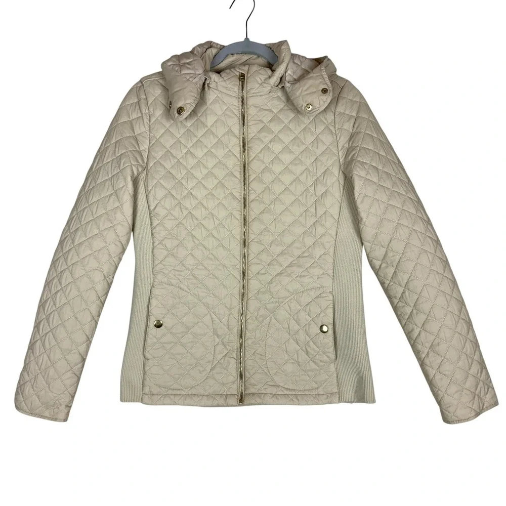 Copper Key‎ Jacket Girls 14-16 Beige Quilted Hooded Zip Pockets Fall Winter